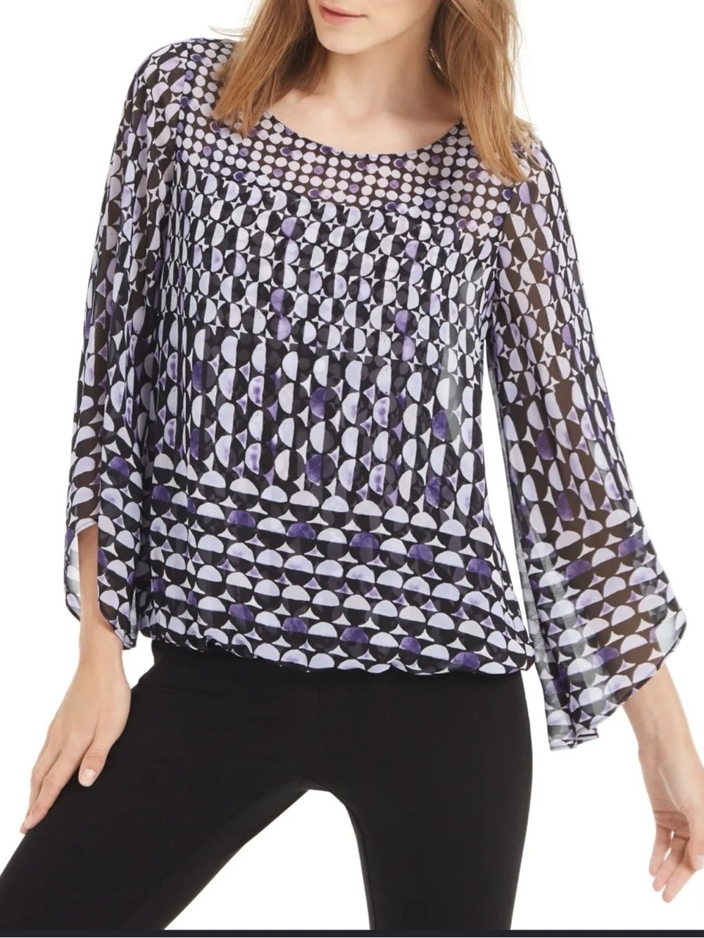 Alfani Purple and Black Geometric Chiffon Blouse